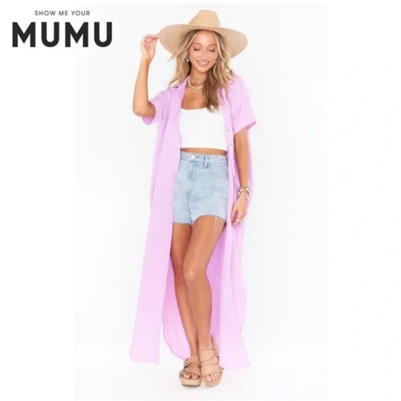 Show Me Your Mumu Boyd Button Down Dress Cover Up Duster Bright Lilac Sm Med - Picture 2 of 6